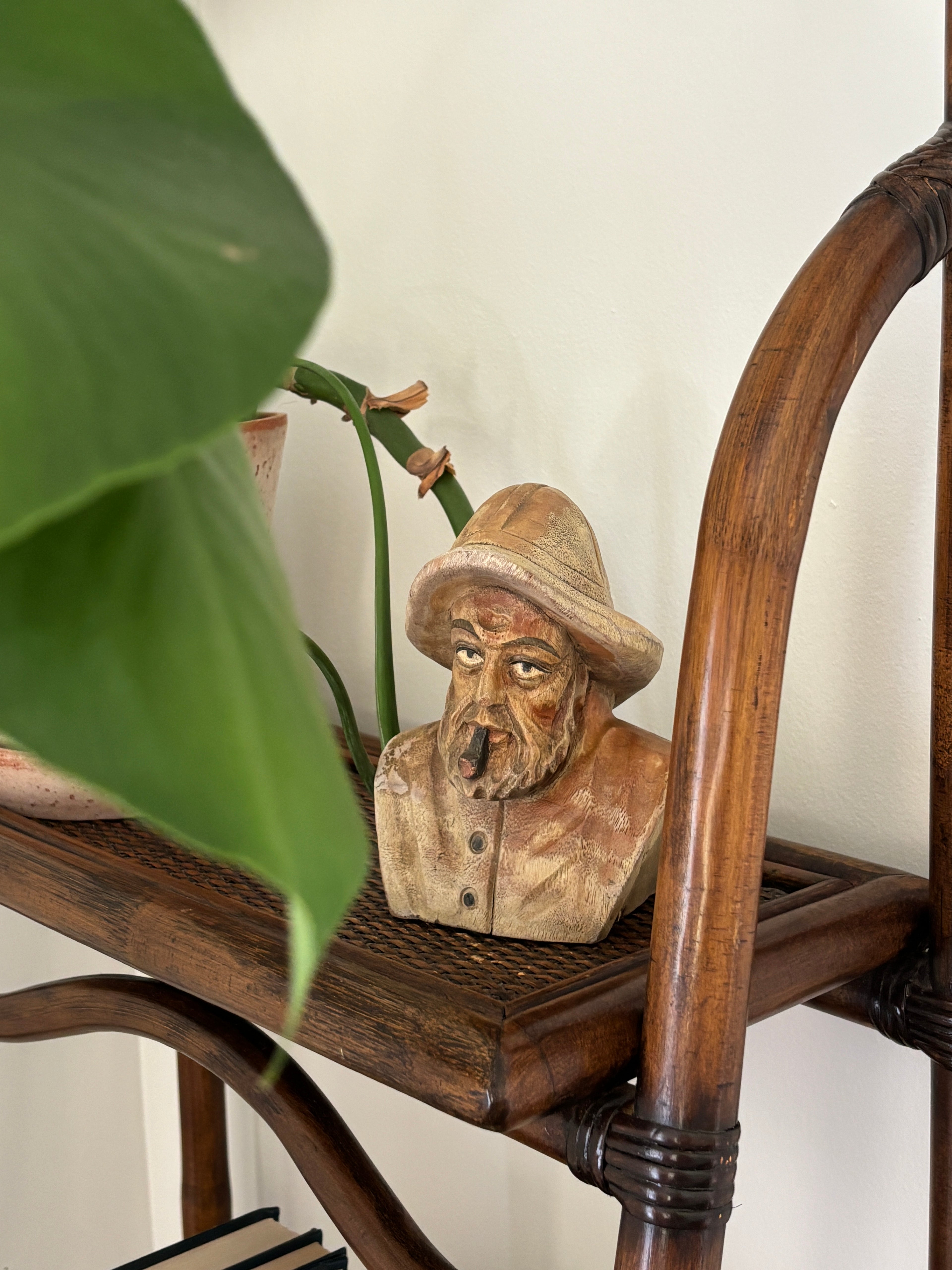 Hand-Carved Wooden Fisherman Bust