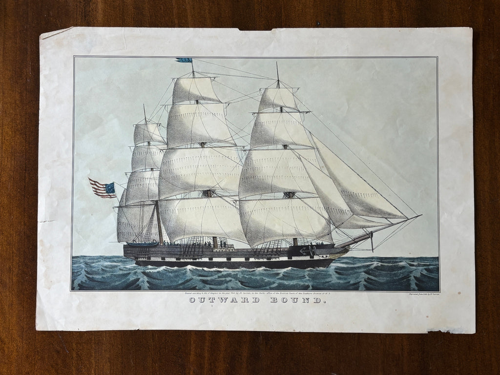 1953 Currier and Ives Calendar Boat Print