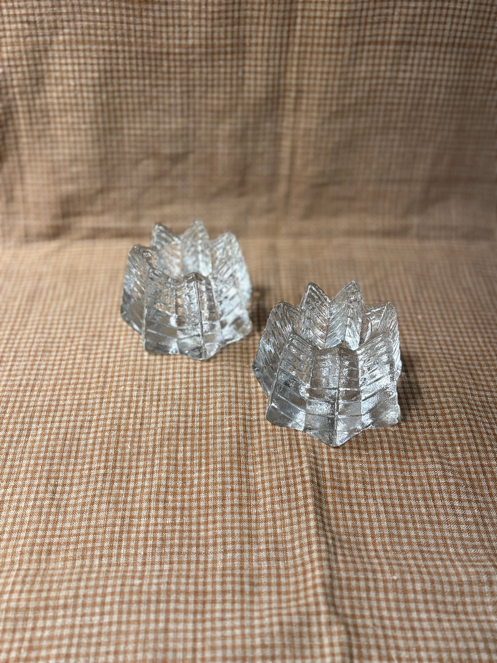 Pair of Nybro Sweden Ice Glass Votives