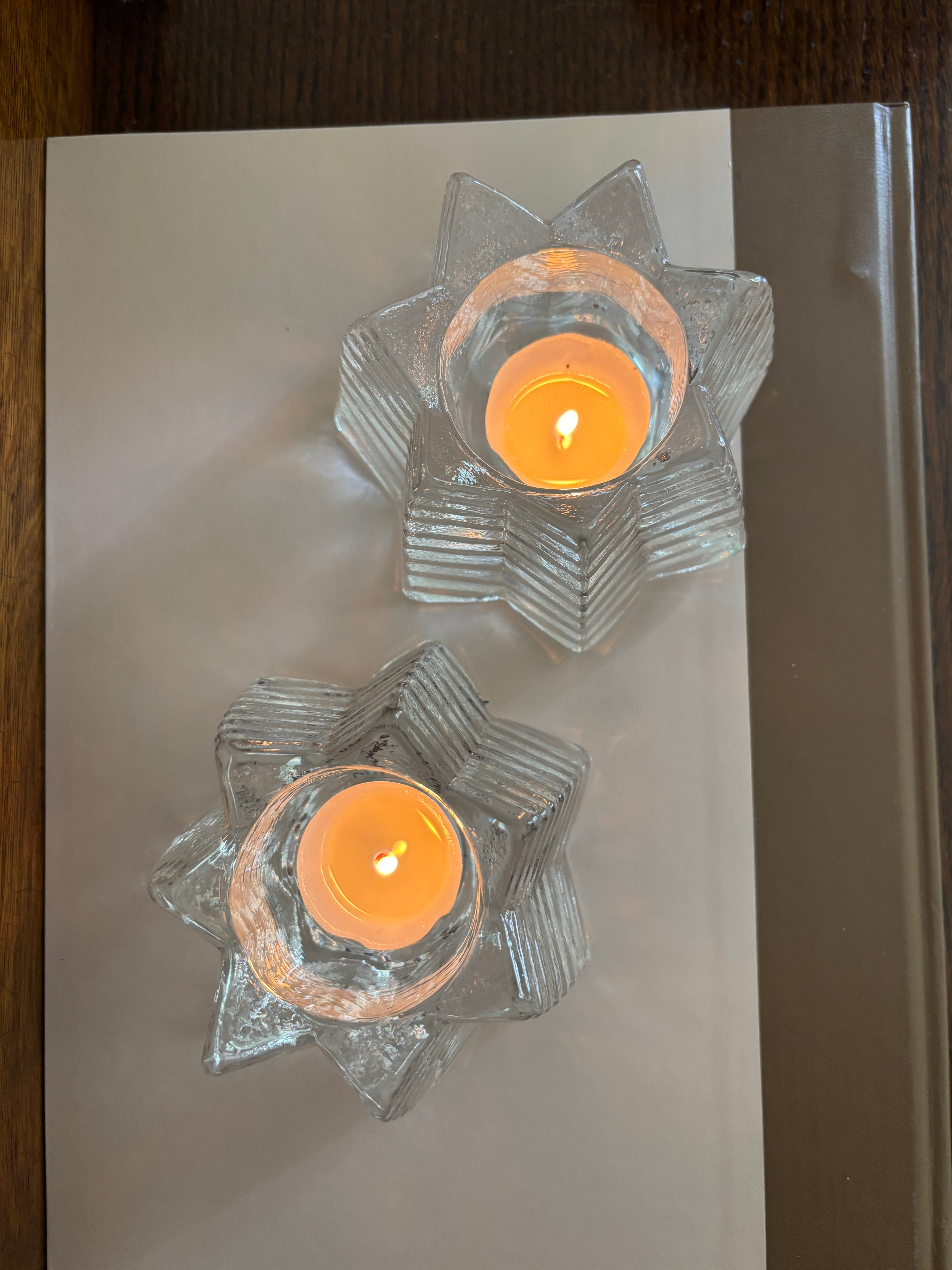 Pair of Nybro Sweden Ice Glass Votives