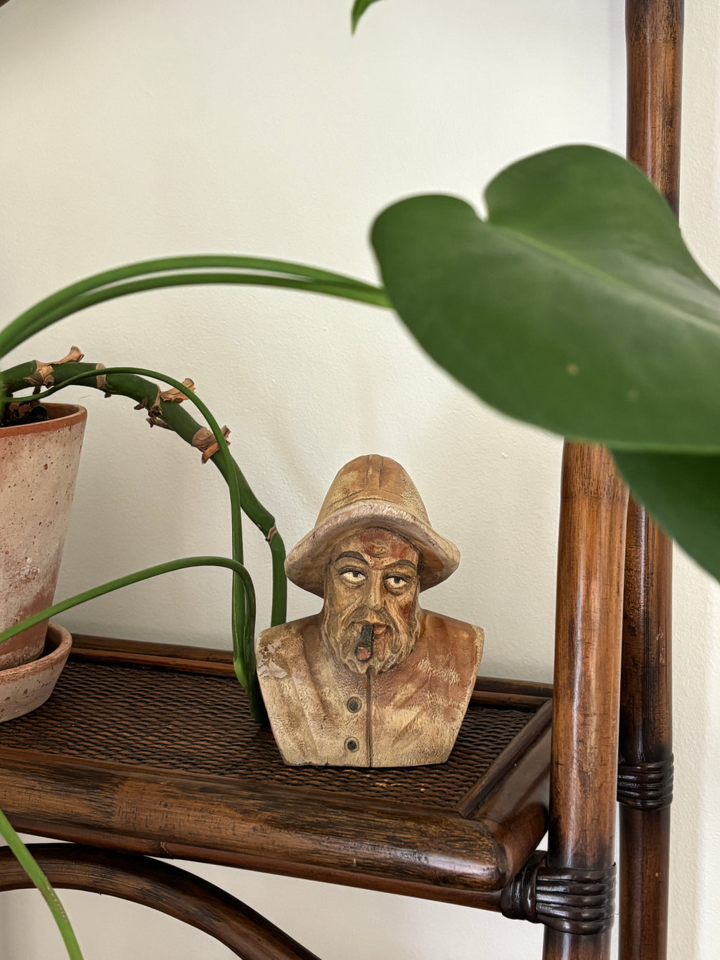 Hand-Carved Wooden Fisherman Bust