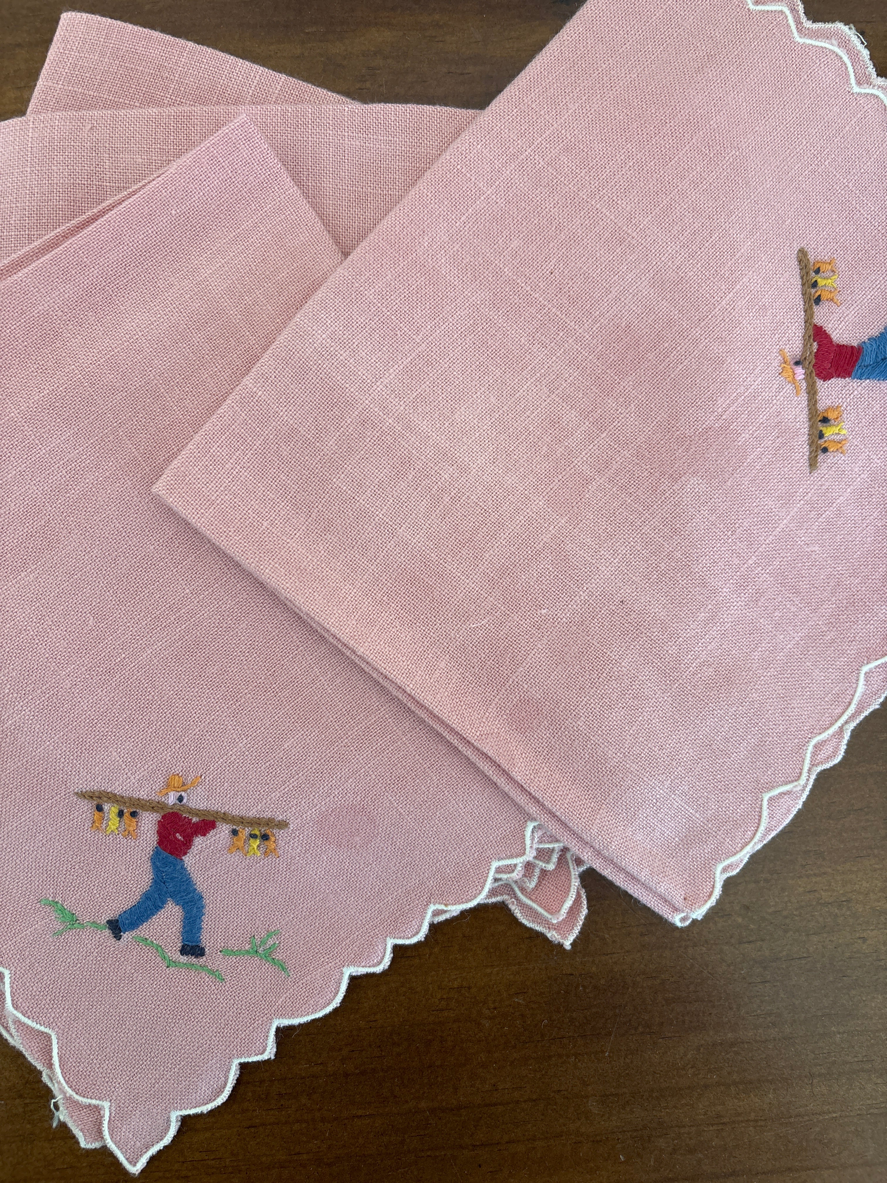 Hand-Stitched Pink Fisherman Napkins (Set of 4)