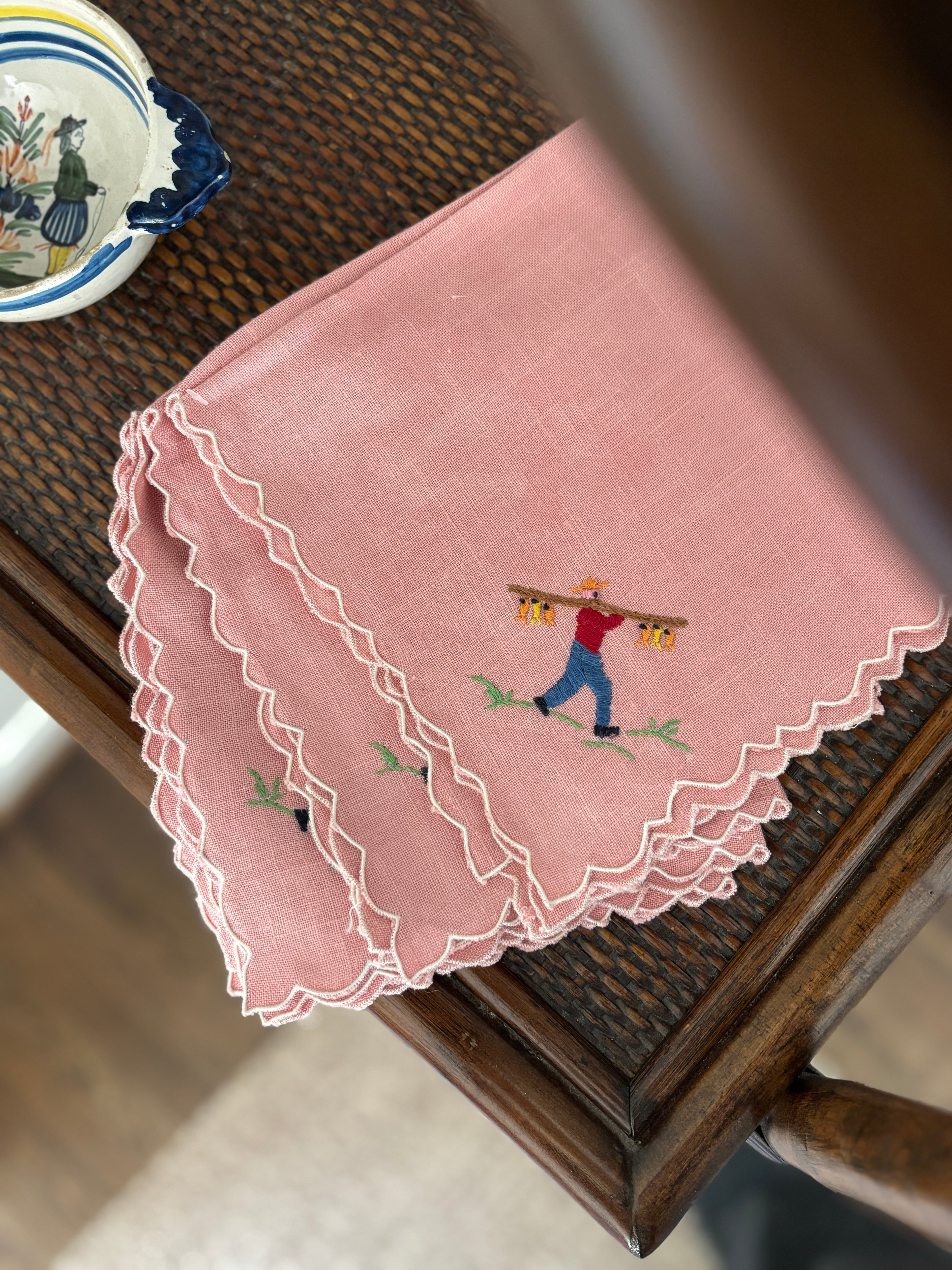 Hand-Stitched Pink Fisherman Napkins (Set of 4)