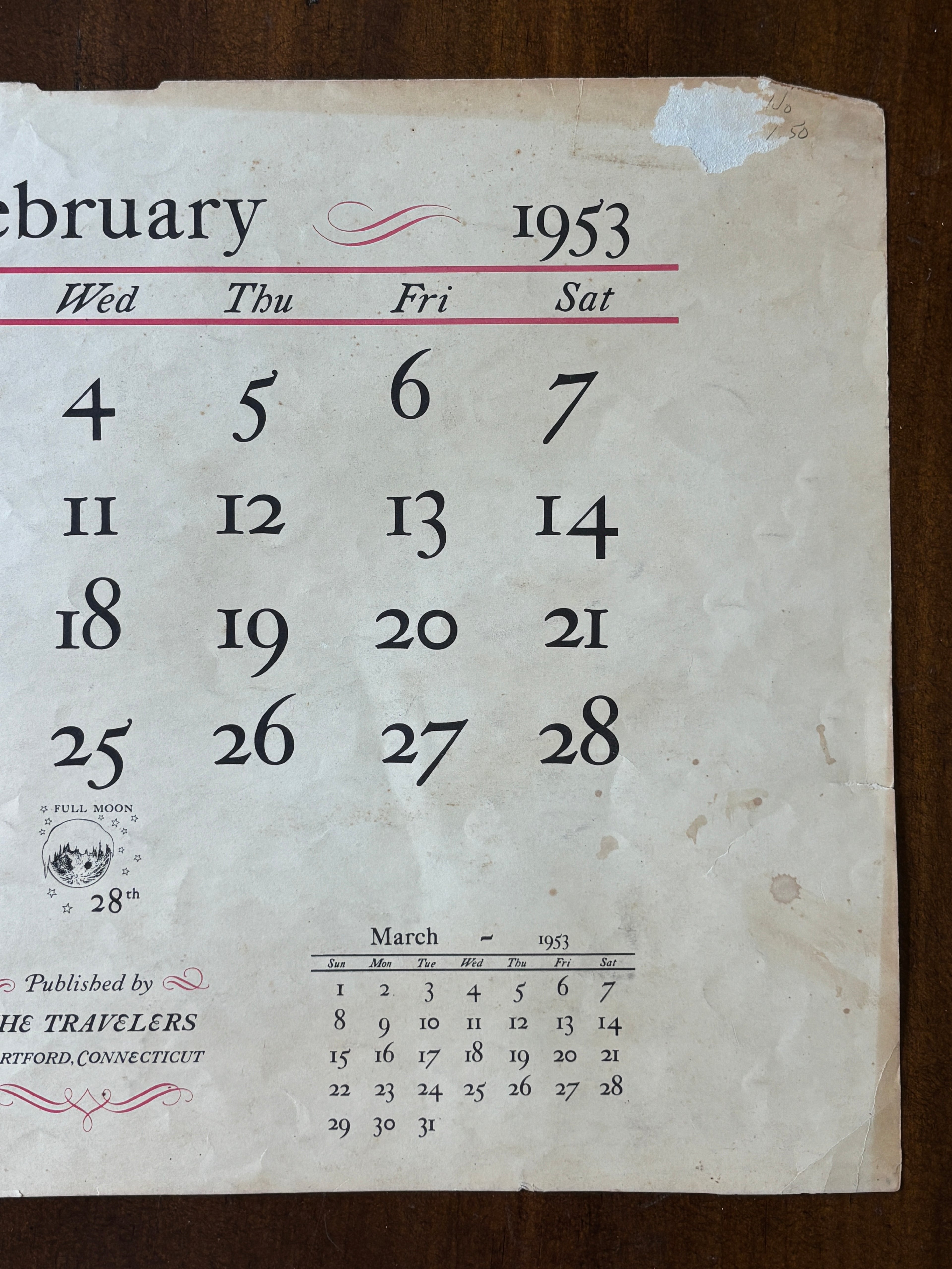 1953 Currier and Ives Calendar Boat Print
