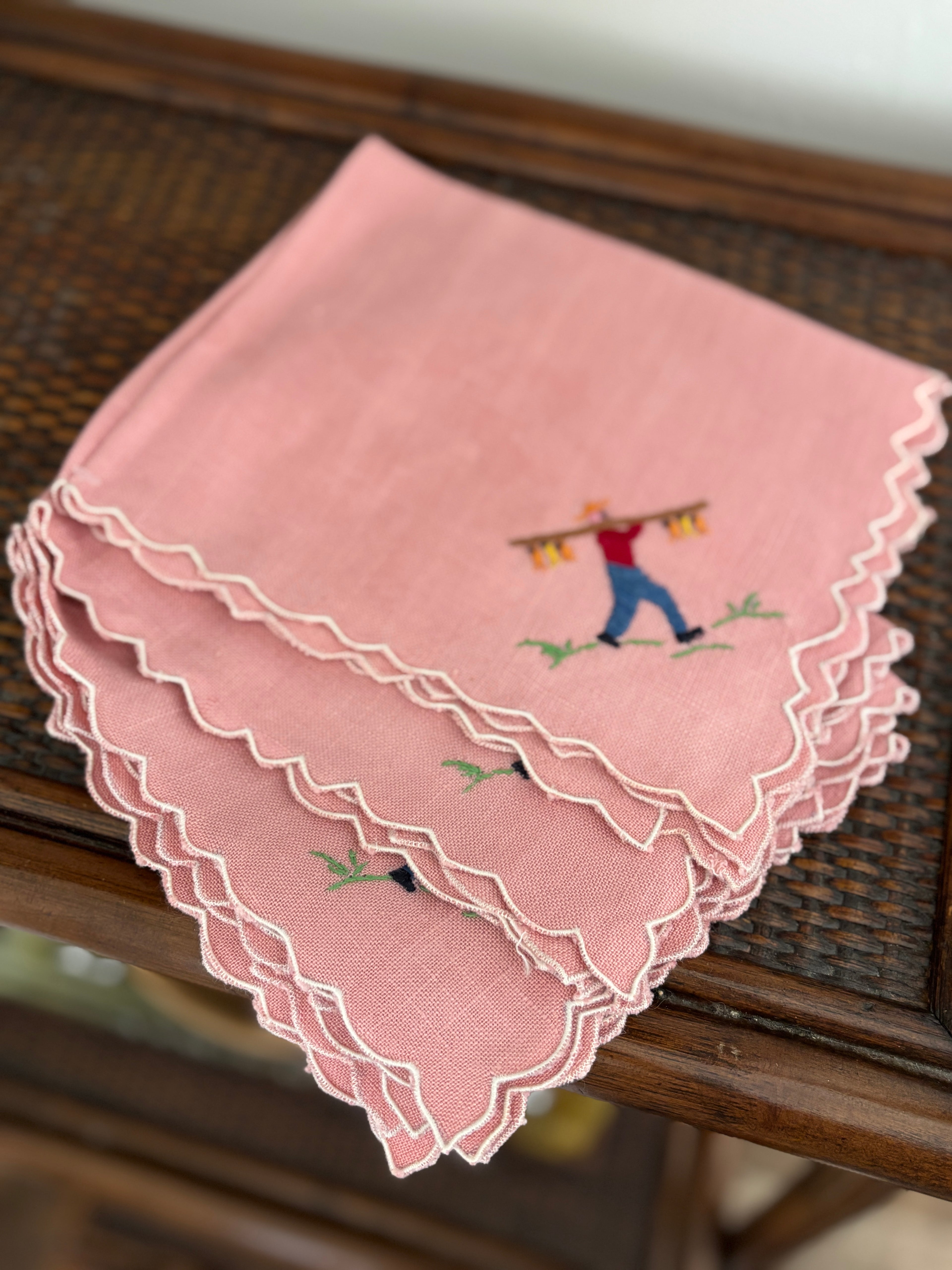 Hand-Stitched Pink Fisherman Napkins (Set of 4)