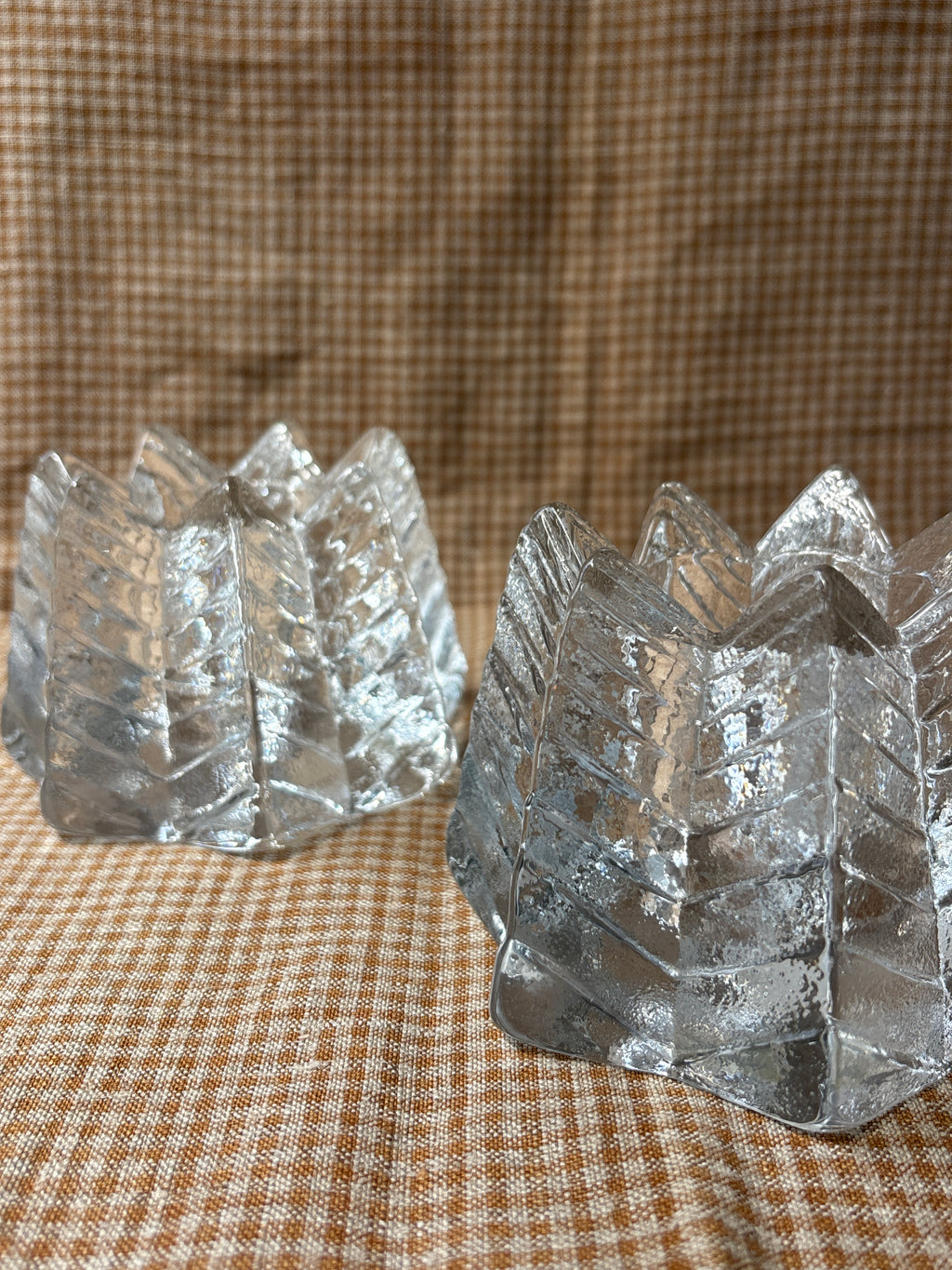 Pair of Nybro Sweden Ice Glass Votives
