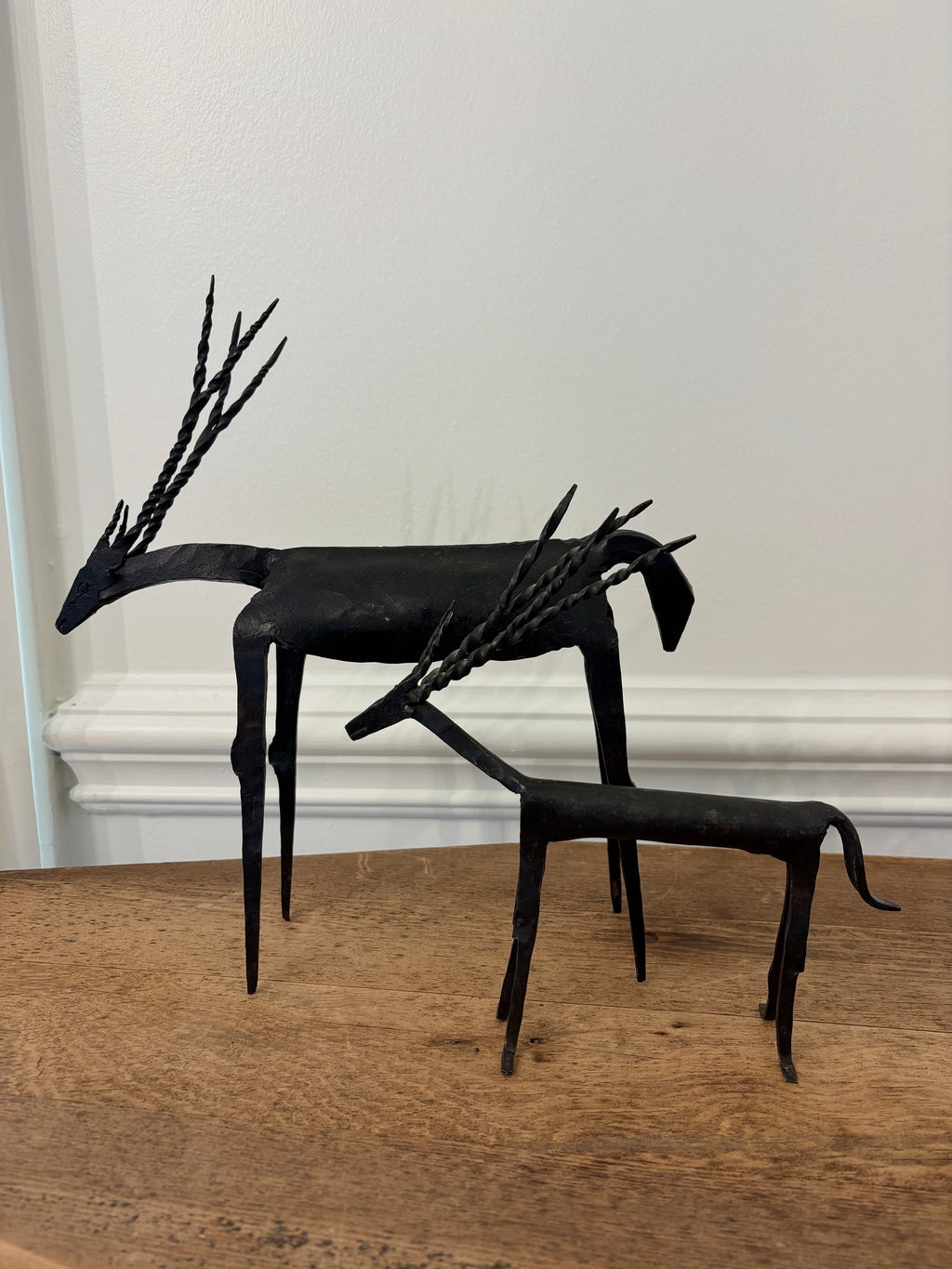 Mid-Century Brutalist Style Hand-Forged Iron Deer Sculptures