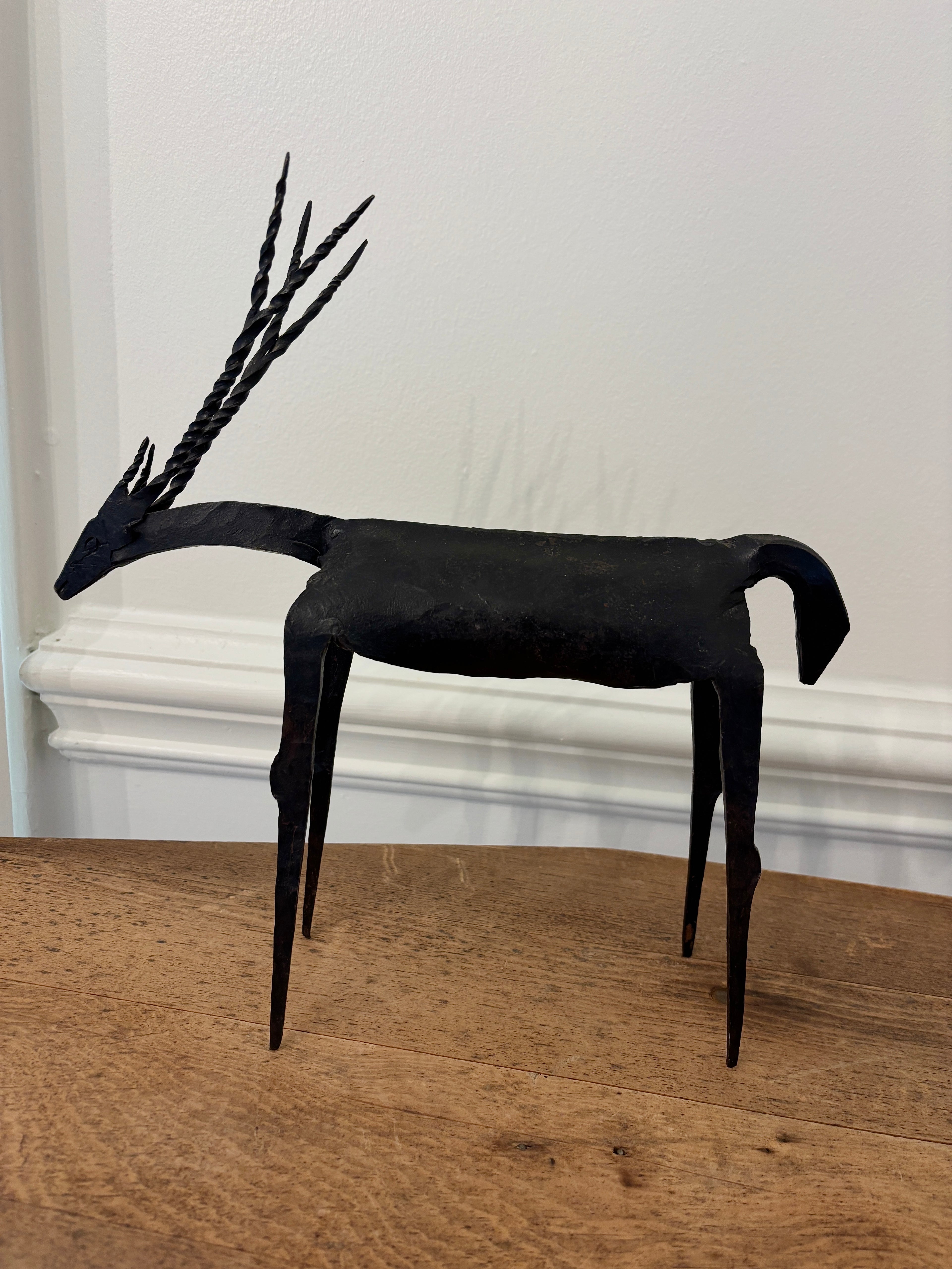 Mid-Century Brutalist Style Hand-Forged Iron Deer Sculptures