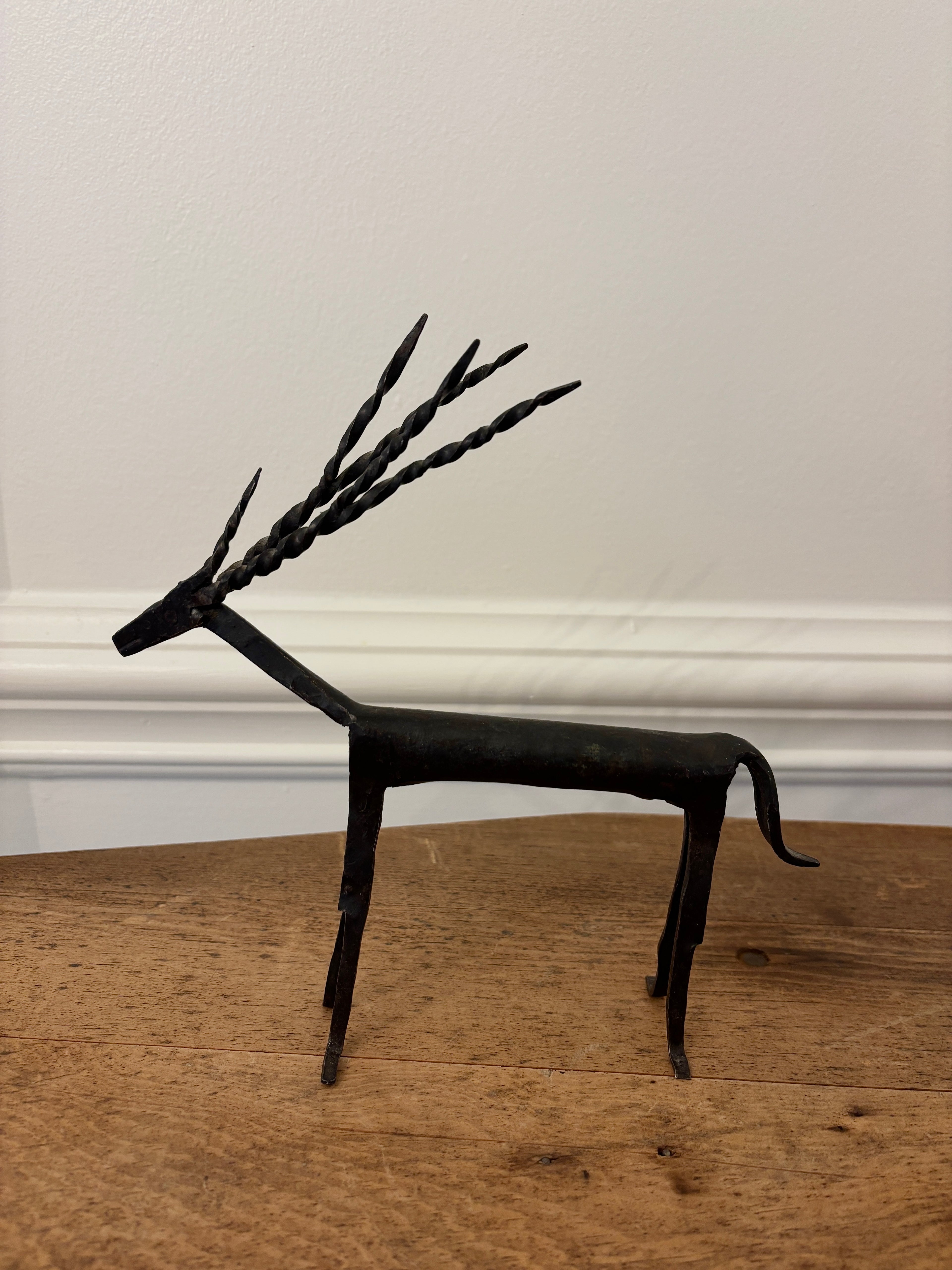 Mid-Century Brutalist Style Hand-Forged Iron Deer Sculptures